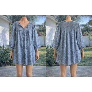 Y2K Rose + Olive Women’s Popover Blouse 1X Floral Cottagecore Top